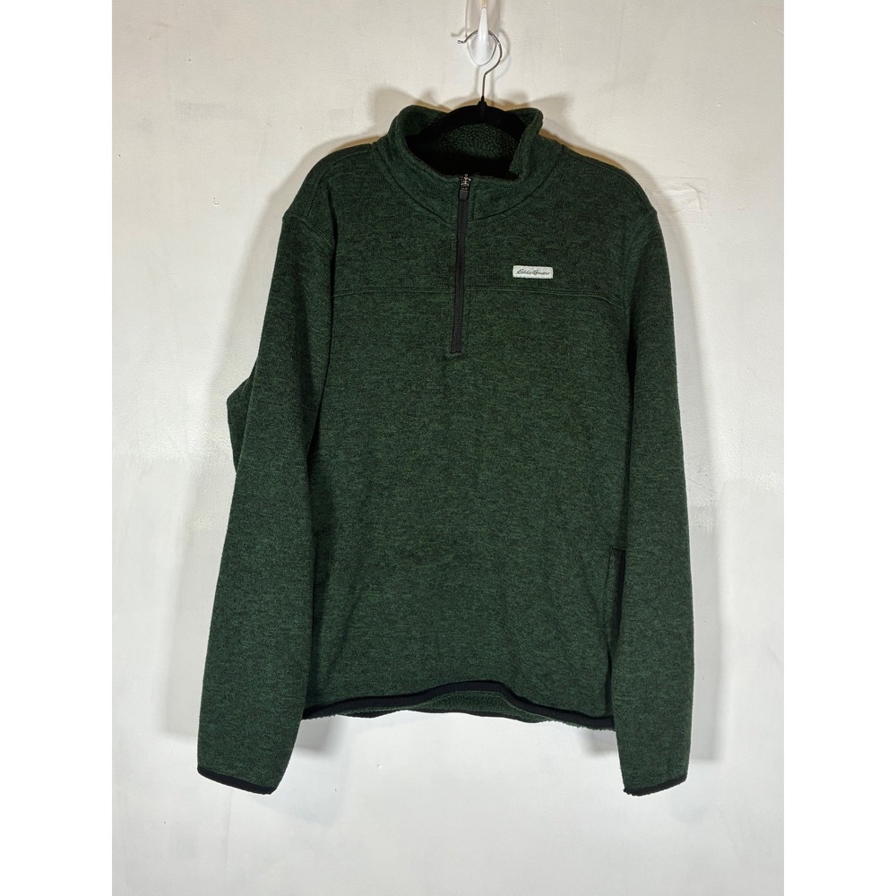 Eddie Bauer Women's Large Green Sweater Fleece Quarter Zip Pullover Pockets